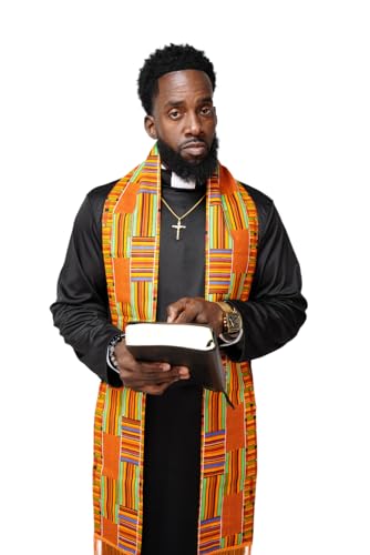 Dupsie's Kente African Print Church Clergy Pastor Choir Stole/Sash with Fringes - color: Orange