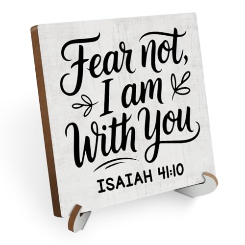 Inspirational Christian Desk Decor Wood Sign, Religious Gifts, Bible Scripture Desk Decorations Faith Based Gifts for Women Friend Teacher Office Work Living Room Home Decor Wooden Plaque With Stand - color: Fear Not 745