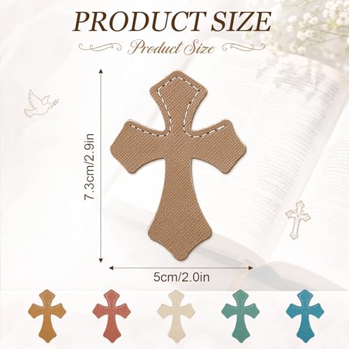 Resurhang 6 Pcs Leather Cross Bookmarks Christian Bookmarks, Morandi - color: Morandi