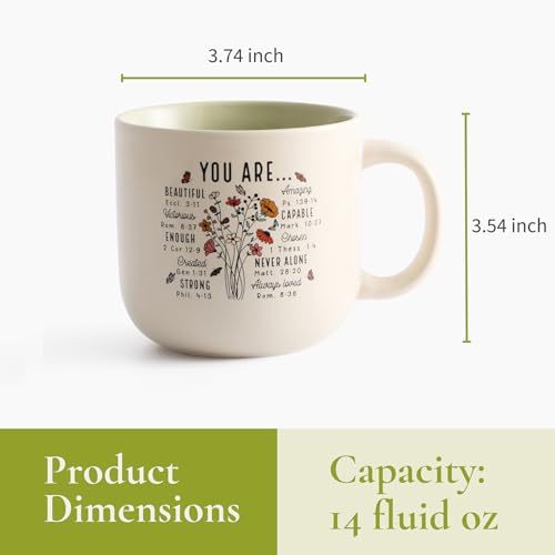 Christian Gifts – Bible Verse Ceramic Coffee Mug 14oz, Wildflower Faith Mug, Dishwasher & Microwave Safe, Inspirational Gift for Friends & Women - color: Sage and Cream