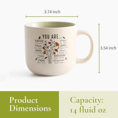 Christian Gifts – Bible Verse Ceramic Coffee Mug 14oz, Wildflower Faith Mug, Dishwasher & Microwave Safe, Inspirational Gift for Friends & Women - color: Sage and Cream