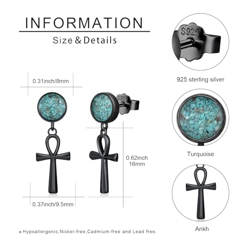 Black Dangle Drop Earrings 925 Sterling Silver Turquoise Earrings Jewelry Gifts for Women Men - style: Ankh