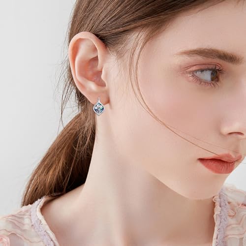 Celtic Trinity Knot Earrings for Women 925 Sterling Silver Triquetra Knot Leverback Abalone Shell Irish Jewelry Tree of Life Gift - style: tulip