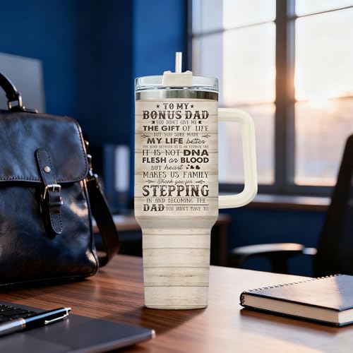 34HD Bonus Dad Stepdad Thank You 40 oz Tumbler with Handle, Dad Gift - color: Stepped Up Dad