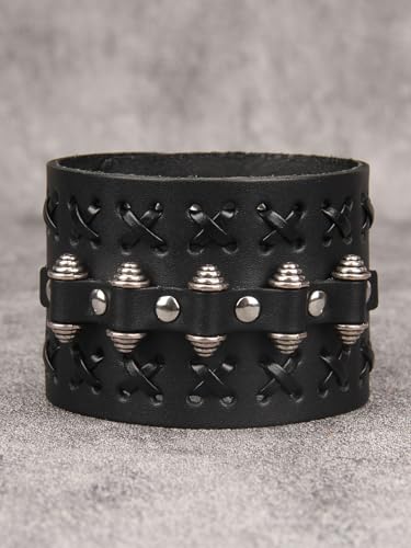 GelConnie Punk Leather Cuff Bracelet Adjustable Straps Wrap Bracelets Arm Armor Cuff Gothic Leather Wristbands for Men, Women - color: MLPB103-Black