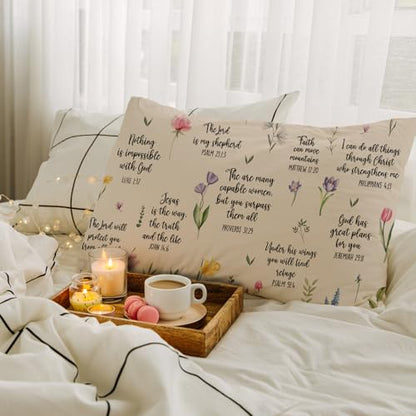 JINYO Bible Verse Pillow Cover, 12x20 inch, Christian Gifts for Women Men, Light Brown - color: Bible Pillow Covers(light Brown)