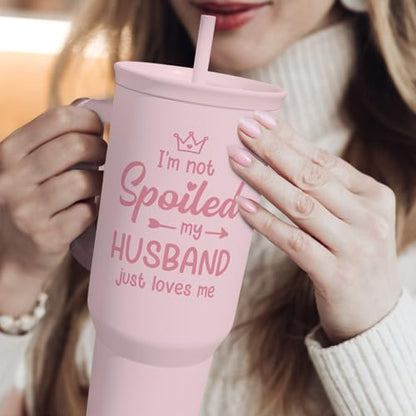 SANDJEST Gift for Wife from Husband, Funny Insulated Stainless Steel Tumbler 40oz with Handle and Straw - Travel Coffee Mug Gift for Wifey on Wedding Anniversary Christmas Birthday Valentine - color: Wife 1