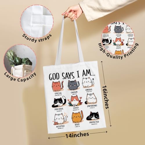 VICBOU Bible Verse Canvas Tote Bag, Inspirational Religious Christian Gifts for Women Men Canvas Tote Reusable Grocery Bags - color: Godsays07
