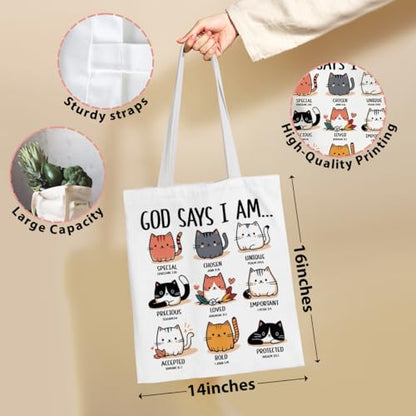VICBOU Bible Verse Canvas Tote Bag, Inspirational Religious Christian Gifts for Women Men Canvas Tote Reusable Grocery Bags - color: Godsays07