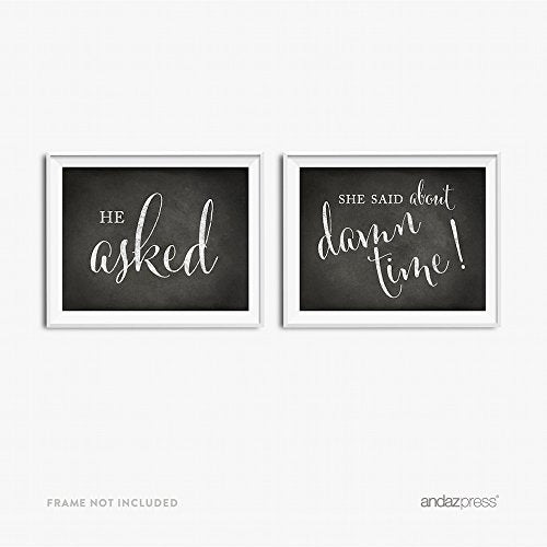Andaz Press Wedding Party Signs, Vintage Chalkboard Print, 8.5x11-inch, He Asked, She Said About Damn Time! Engagement Save the Date Photoshoot Signs, 2-Pack - color: Photoshoot He Asked She Said About Damn Time
