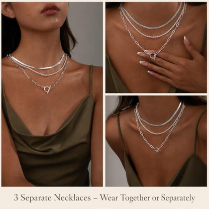 Freekiss 3-Piece Layered Toggle Necklace for Women - color: 3-Piece Paperclip Silver