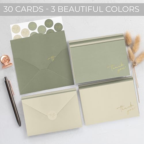ZICOTO Beautiful Thank You Cards Set of 30 With Envelopes and Stickers - color: Mossgreen