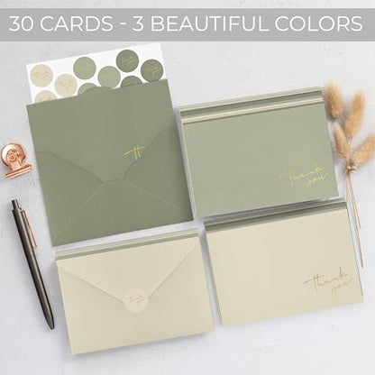 ZICOTO Beautiful Thank You Cards Set of 30 With Envelopes and Stickers - color: Mossgreen