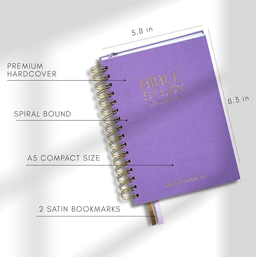 Bible Study Journal – A Year of Reflection, Renewal & Spiritual Growth | 365-Day Guided Scripture Study, Prayer Tracker & Weekly Reflection Prompts | A5 Spiral, Minimalist & Elegant Design - color: Light Purple
