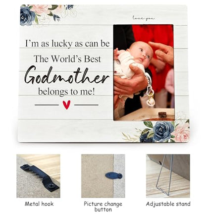Godmother Gifts 4X6 Picture Photo Frames, I Am As Lucky As Can Be The Best Godmother Belong To Me Wood Photo Frame, Godmother Christmas Mother’S Day Gift Picture Frame for Wall Tabletop Display - color: Godmother