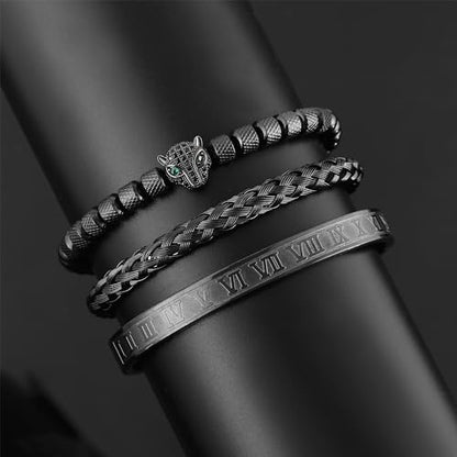 WFYOU Stainless Steel Bracelets for Men Gold Cuff Bracelet Birthday Gifts - color: Black 2