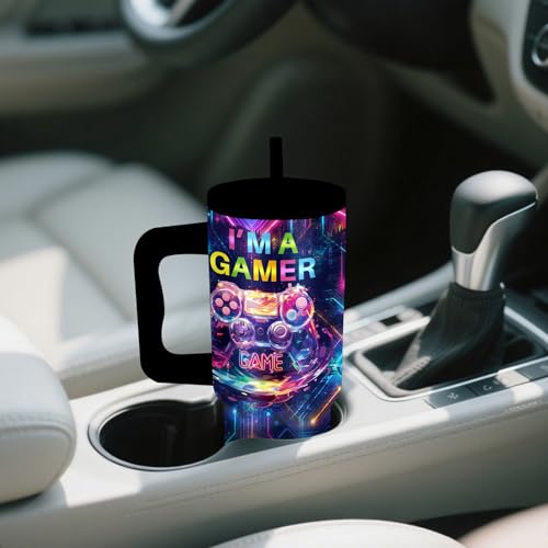 24oz Game Tumbler with Handle & Straw, Gift For Gamer, Insulated - color: Game1