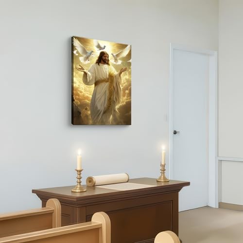 Jesus with Doves Canvas Wall Art, Gallery Wrapped Christian Print, 12x16 - color: Jesus With Doves, size: 16"L x 12"W