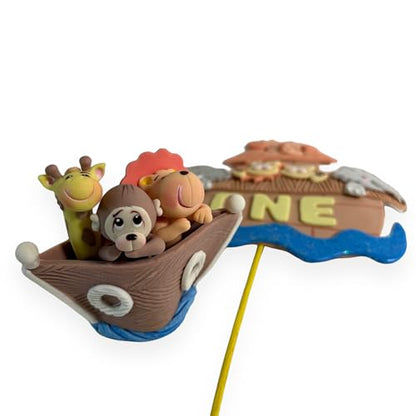 Noah's Ark Cake Toppers Set, Birthday Party, Baby Shower decoration, Animal theme party, Handmade, cute baby decor (Centerpiece "ONE" + 3D)