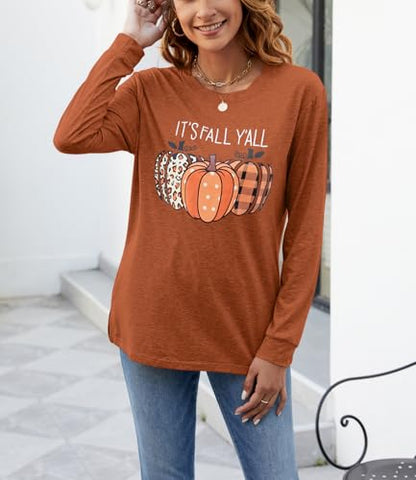 Womens Pumpkin Graphic Sweatshirts Crewneck Casual Fall Long Sleeve Tops - color: Brown-d, size: XX-Large