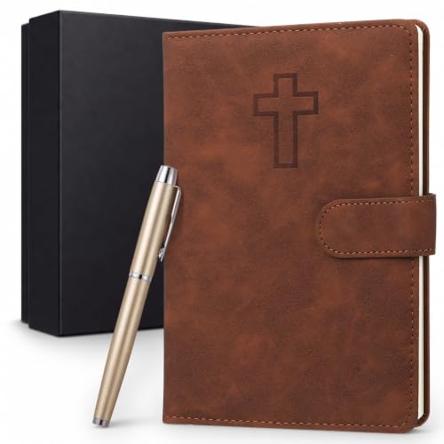 Leather Christian Bible Journal for Men, Prayer Journal and Pen Gift Set - color: Brown, style: Christian Bible Prayer