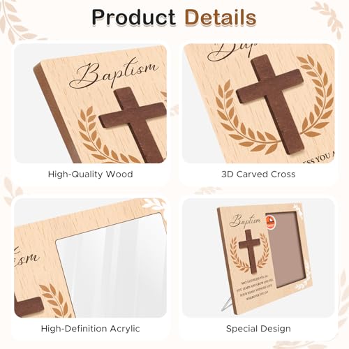 Baptism Picture Frame, Baptism Gifts for Boys Girls with Real Wood Cross - color: 3D-CROSS 4x6