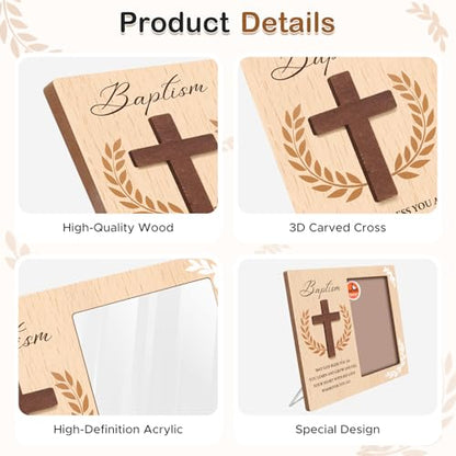 Baptism Picture Frame, Baptism Gifts for Boys Girls with Real Wood Cross - color: 3D-CROSS 4x6