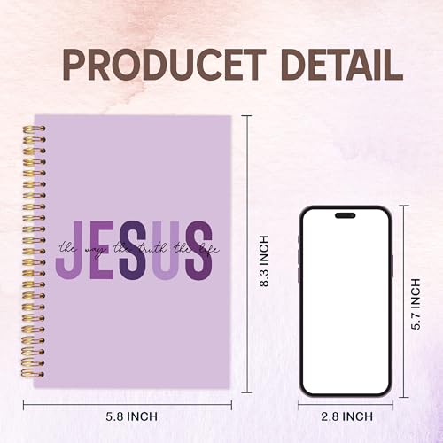 KAOWT Boho Christian Notebook Journal, Bible Notebooks for Note Taking, Christian Gifts for Women, Prayer Scripture Journal, Jesus the Way the Truth the Life Hardcover Spiral Notebook 5.5x8.3in Purple - color: notbook bible-jesus purple