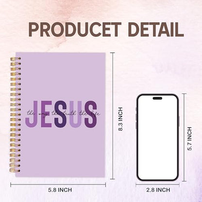 KAOWT Boho Christian Notebook Journal, Bible Notebooks for Note Taking, Christian Gifts for Women, Prayer Scripture Journal, Jesus the Way the Truth the Life Hardcover Spiral Notebook 5.5x8.3in Purple - color: notbook bible-jesus purple