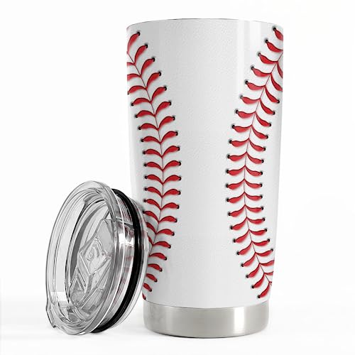 SANDJEST Baseball Tumbler Cup 20oz Stainless Steel Insulated Travel Mug Tumblers Cup Baseball Gift for Women Men Mom Gifts for Birthday Christmas - color: Baseball