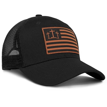 Christian Jesus Cross Hat - Faith Hats for Men Women - Religious Gifts for Thanksgiving Christmas - color: Three Crosses/Flag