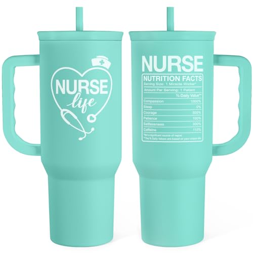SANDJEST Nurse Gift Tumbler 40oz with Handle and Straw – Nutrition Facts Insulated Stainless Steel Travel Coffee Mug for Nursing Friends - Gifts for Nurse Week, Appreciation, Birthday, Christmas - color: Nurse 5