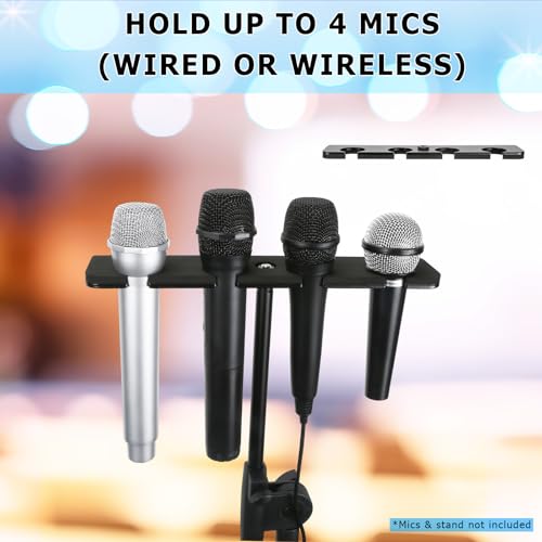 Multi Mic Holder for Mic Stand, Multiple Microphone Organizer and Display for Wired and Wireless Mics, Hold Up to 4 Microphones, Aluminum, Black