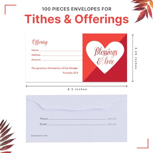 Church Offering Envelopes - Cash Envelopes For Tithes And Offering - Blessings & Love (NIV Scripture) - Pack of 100 - Swanson Christian Products