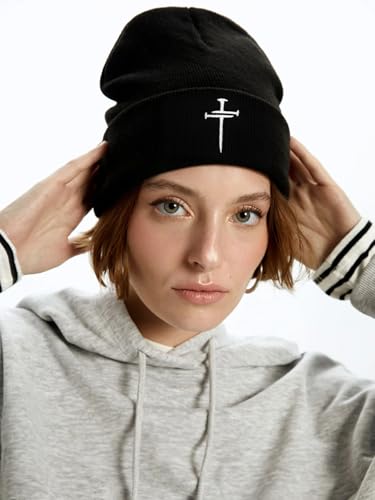 Christian Jesus Cross Beanie - Faith Winter Beanie Hats for Men Women - Religious Gifts for Christmas & New Years - color: Three Nails Cross