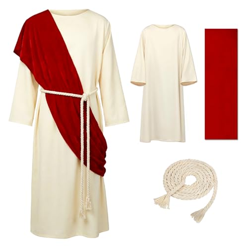 nezababy Jesus Costume Adult Men Biblical Christ Robe Saint Religious Outfit Scarf Waist Rope for Halloween Easter Cosplay - size: XX-Large