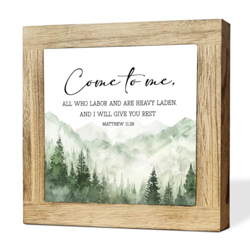 Home Desk Decor, Come To Me All Who Labor And Are Heavy Laden Matthew 11:28, Christian Wooden Sign for Shelf Display, Housewarming Gift, Holiday Gift, 5.9 x 5.9 in - color: Religion Sign 11