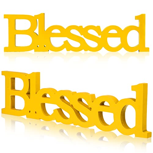 Blulu Blessed Letter Table Sign Wooden Blessed Standing Sign,Yellow - color: Yellow