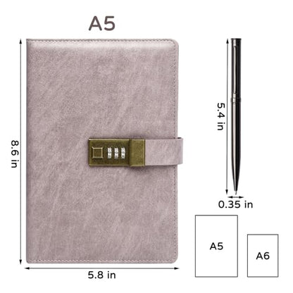 WEMATE Diary with Lock, A5 PU Leather Journal with Lock 240 Pages Pink - color: Pink