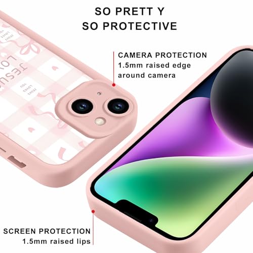 Cute Bow Phone Case for iPhone 14 6,1", Aesthetic Jesus Bible Verses Pink Ribbon Bowknot Pattern for Women Girls, Soft Silicone Protective Shockproof Phone Cover, Girly - color: Girly, size: for iPhone 14