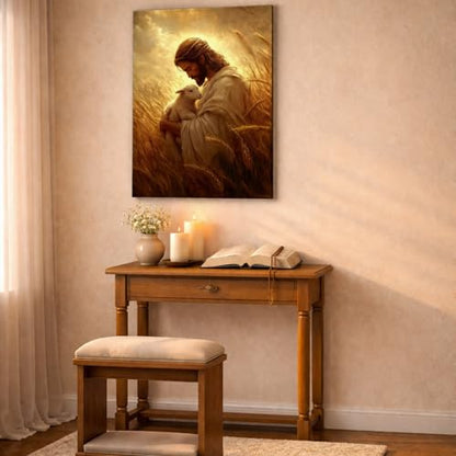 Jesus with Lamb Canvas Wall Art, Gallery Wrapped Christian Print, 12x16 - color: Jesus And Lamb, size: 16"L x 12"W