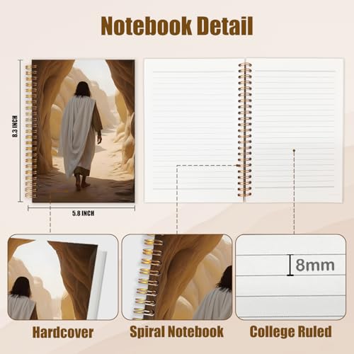 WUCHJ Jesus Christ Spiral Notebook, Church Notes Notebook, I Will Walk With Christ LDS, Jesus Notebooks for School Supplies, Home & Office, Spiral Bound 5.5x8.3 - color: Jesus back view