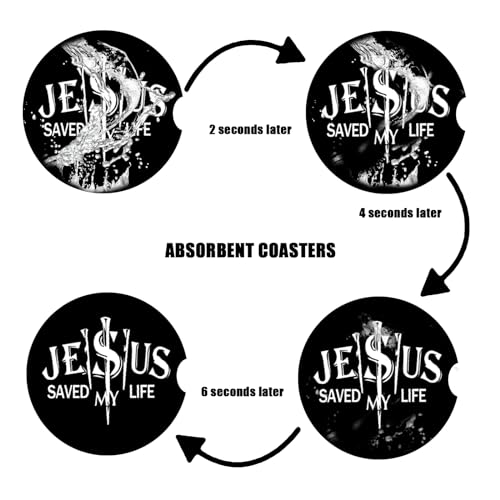 Christian Religion Cup Holders Car Coasters - Jesus Saved My Life Absorbent Ceramic Coaster, Drink Cup Holder Coasters, Auto Accessories for Women & Men, Pack of 2 - color: Jesus Saved My Life