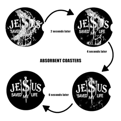 Christian Religion Cup Holders Car Coasters - Jesus Saved My Life Absorbent Ceramic Coaster, Drink Cup Holder Coasters, Auto Accessories for Women & Men, Pack of 2 - color: Jesus Saved My Life