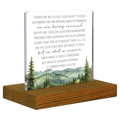 2 Corinthians 4:16-18 Desk Decor Sign, Bible Verse Plaque, Christian Home Decor, Acrylic Desk Decor Sign with Wood Stand - FSA043 - style: 2 Corinthians 4:16-18