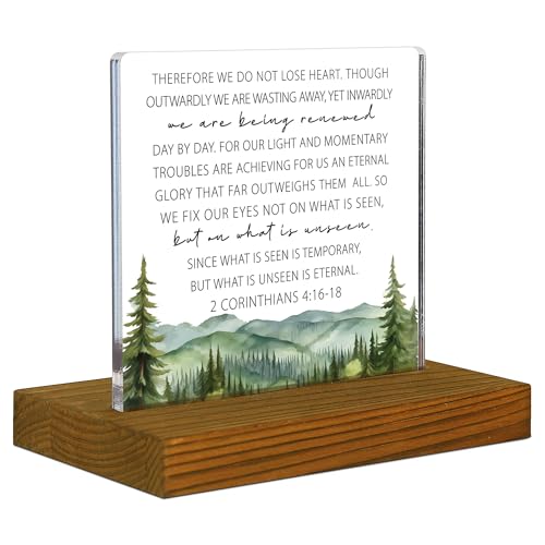 2 Corinthians 4:16-18 Desk Decor Sign, Bible Verse Plaque, Christian Home Decor, Acrylic Desk Decor Sign with Wood Stand - FSA043 - style: 2 Corinthians 4:16-18