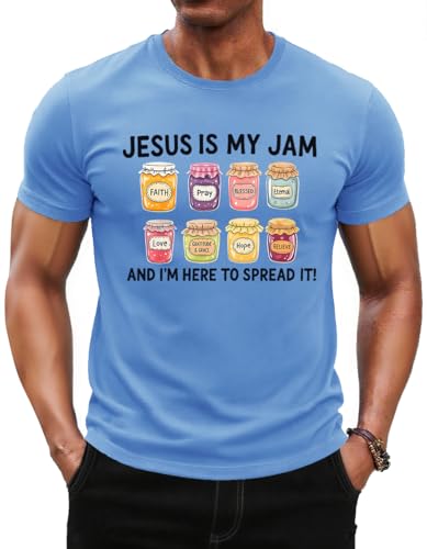 Jesus is My Jam and Im Here to Spread It Shirt Christian Faith T-Shirt Jam Graphic Tee - color: Carolina Blue, size: Large