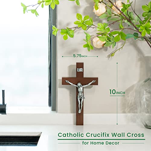 DCCXN Handmade Catholic Solid Wooden Wall Crosses,Crucifix Wall Crosses for Home Decor with Silver Jesus Christ-10 Inch (Pack of 3) - size: 10"L x 5.7"W (Pack of 3)