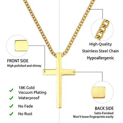 REVEMCN Christian Black Gold Silver Cross Necklace for Boys & Men, 16-22" - color: Gold - 0.8'' × 0.5'' cross pendant, size: 22 inches