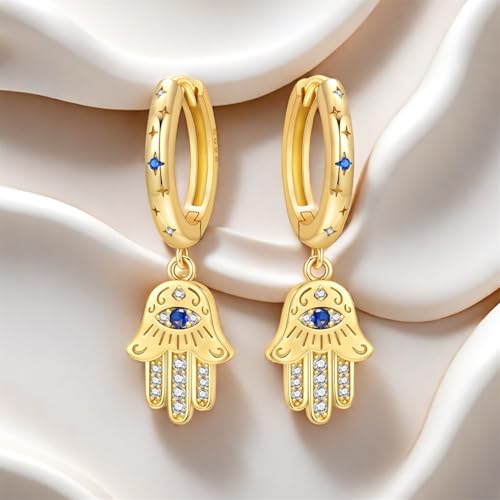 925 Sterling Silver Hoop Earrings Drop Dangle Earrings for Women Hypoallergenic Earring Trendy Huggie Earring Cute Graduation Birthday Gifts Jewelry for Women - color: Gold lucky Hand earrings